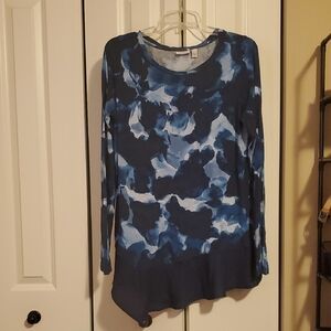 Blue Asymmetrical Graphic Long Sleeve Tunic
